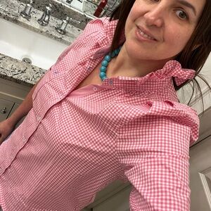 Elegant Pink Gingham Button Down poplin Shirt